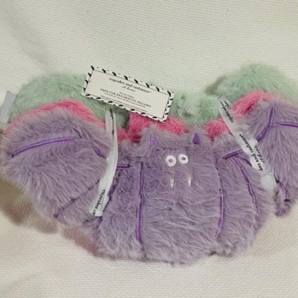 Cupcakes & Cashmere Pastel Faux Fur Halloween Bat Pillows New Release Set of 3